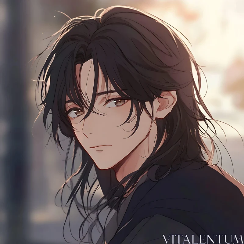 AI ART Serene Anime Character with Flowing Hair