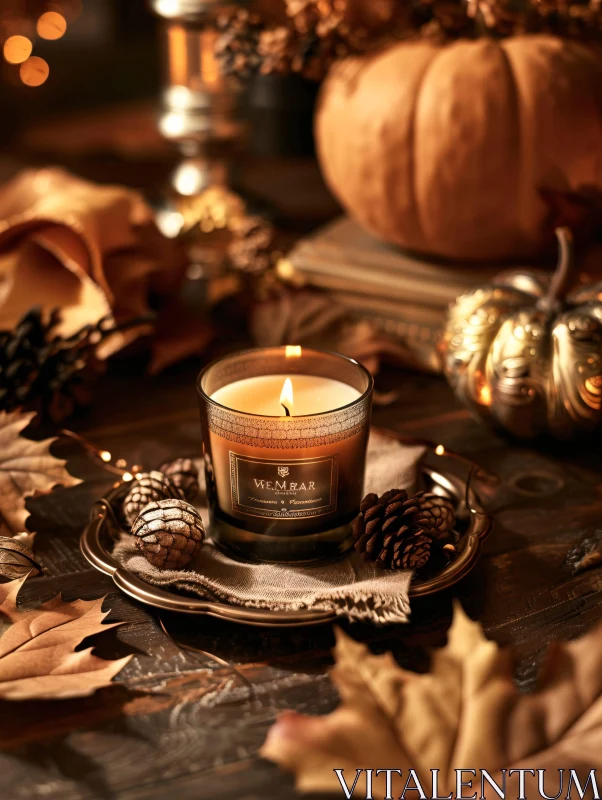 AI ART Warm Autumn Ambiance with Candle and Leaves