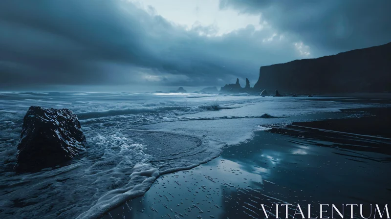 AI ART Stormy Beach Scene with Dramatic Clouds