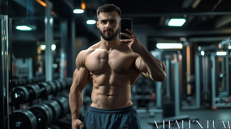 Gym Photo of a Fit Man Flexing Muscles AI Image