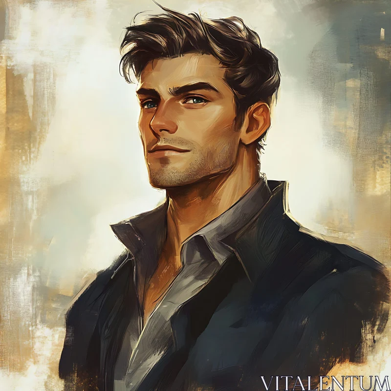 Stylish Digital Portrait of a Confident Man AI Image