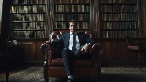 Sophisticated Gentleman in a Classic Library Setting