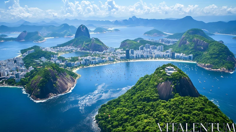 Picturesque Coastal City and Bay from Above AI Image