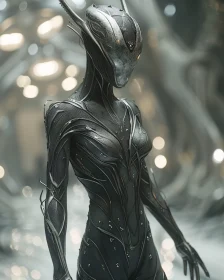 Sleek Metallic Cyborg in Futuristic Design