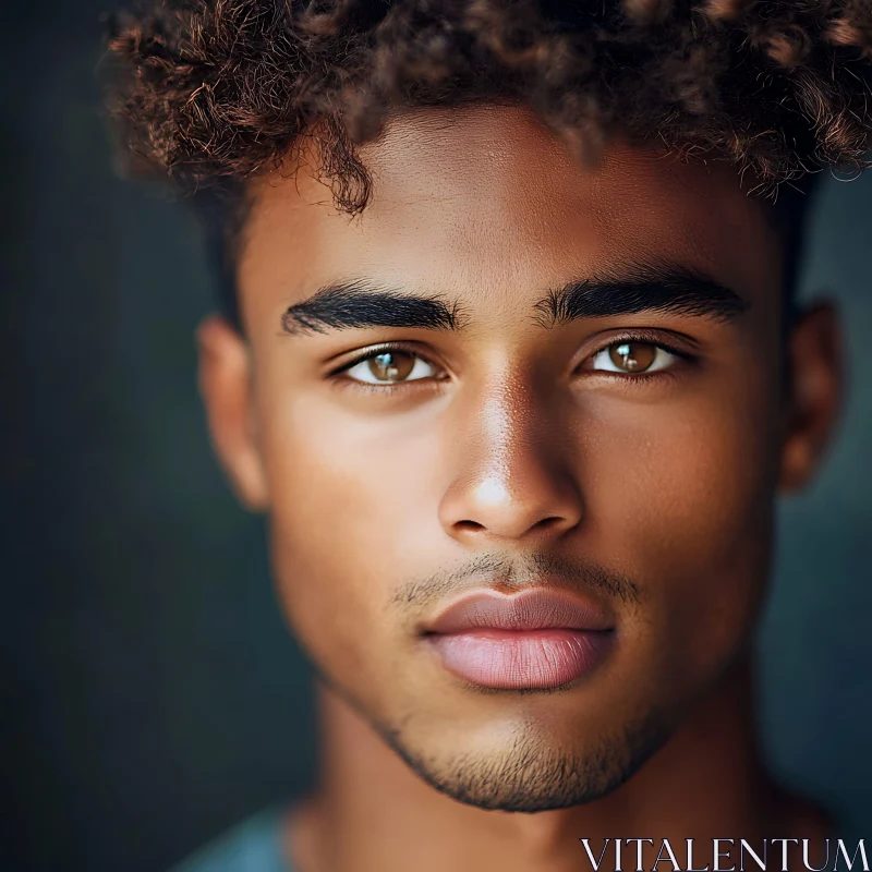 Detailed Portrait of Young Man with Curly Hair AI Image