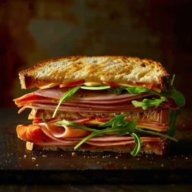 Layered Ham and Arugula Sandwich