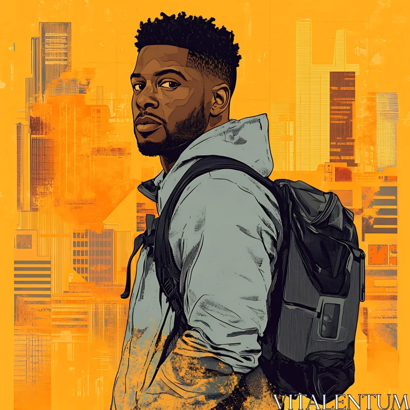 Cityscape Art of Man in Hoodie AI Image