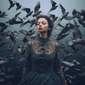 Woman and Birds in Harmony