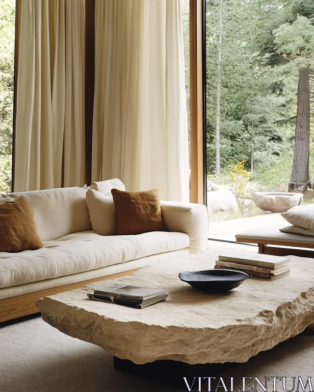 AI ART Modern Cozy Living Room with Forest View