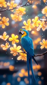 Colorful Parrot on Flowering Branch