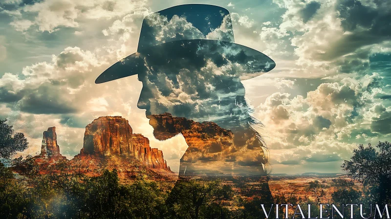 Silhouette of Cowboy with Western Desert AI Image