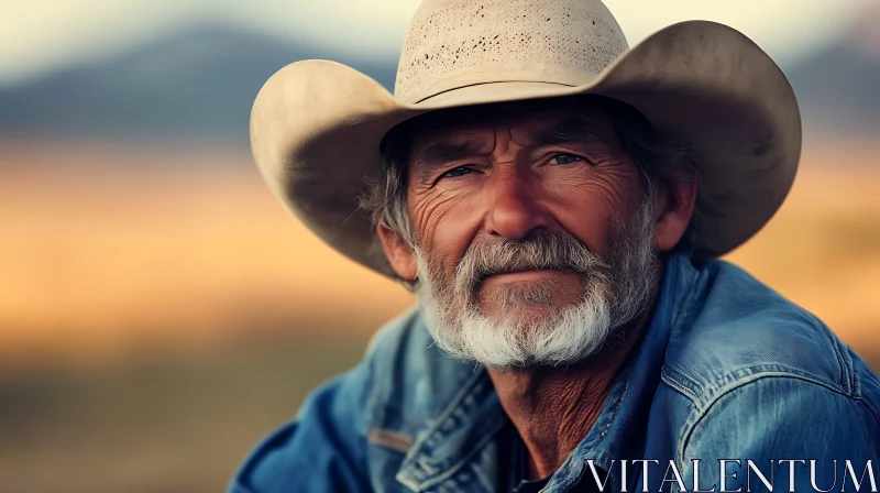 Thoughtful Elderly Cowboy Portrait AI Image