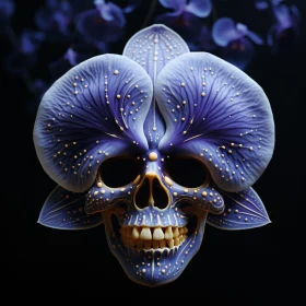Skull-Flower Fusion Art – Surrealistic Purple and Yellow Imagery
