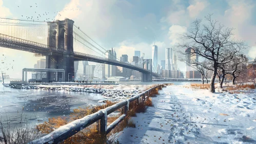 Urban Winter Wonderland with Iconic Bridge