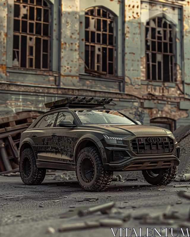 Off-Road Vehicle in Abandoned Factory Setting