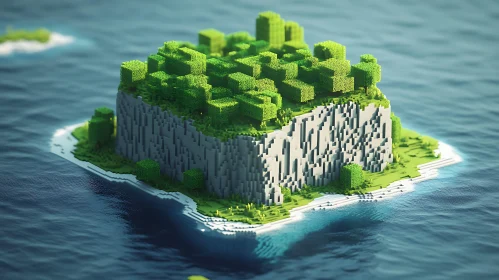 Blocky Island Rising from Blue Ocean
