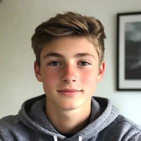 Gentle Smile of a Young Boy in a Hoodie