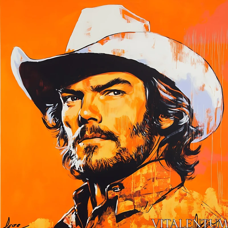 Rugged Cowboy Painting with White Hat