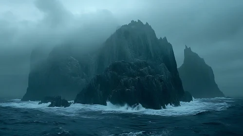 Enigmatic Island in Stormy Waters