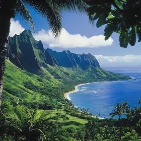 Paradise Island with Green Mountains and Ocean View