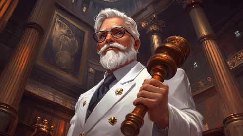 Regal Man Holding Gavel in Grand Courtroom