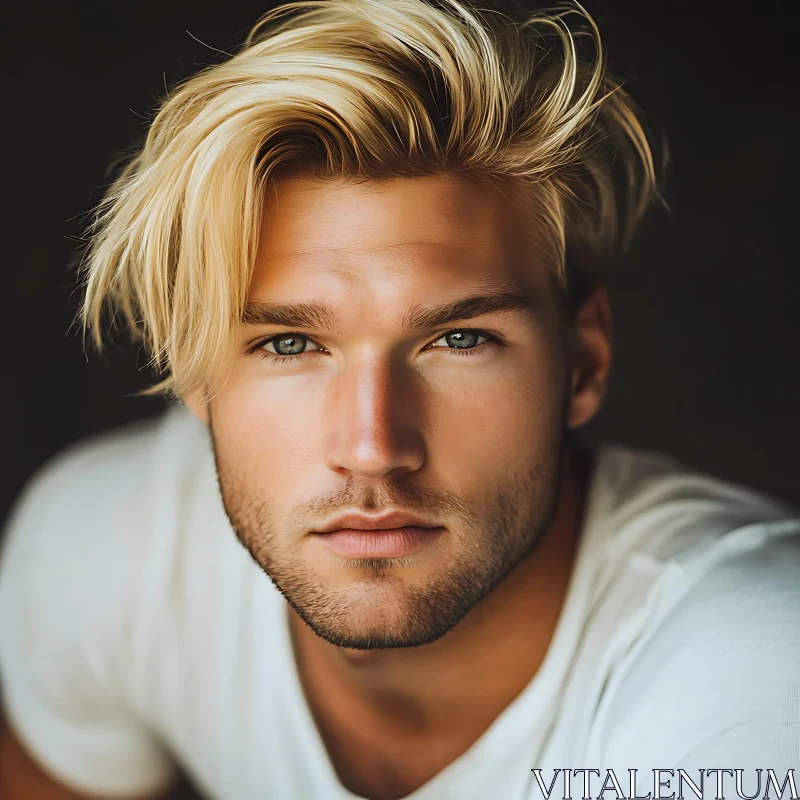 Striking Blonde Man's Close-up Portrait