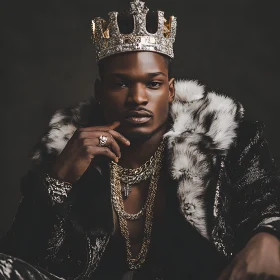 Luxurious Man with Gold Crown and Fur Coat
