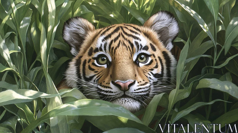 Young Tiger Hiding in Jungle AI Image