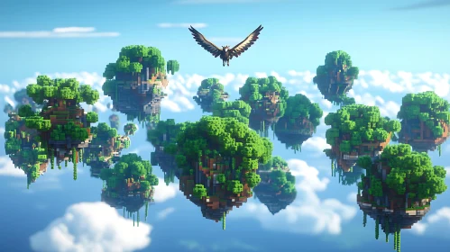 Floating Islands in Pixel Art with Soaring Eagle