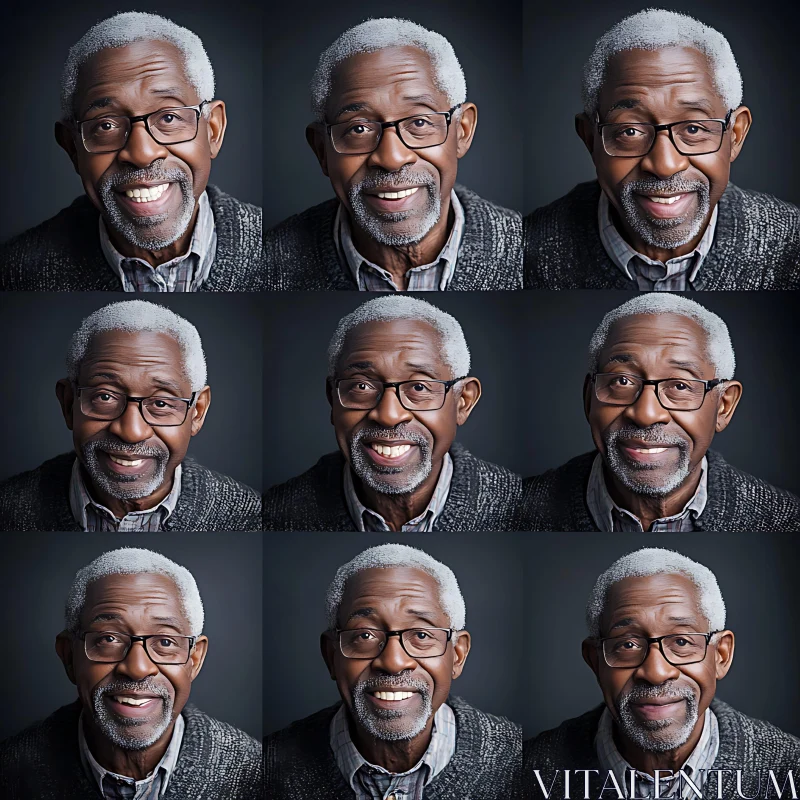 Nine Expressions of an Elderly Man AI Image