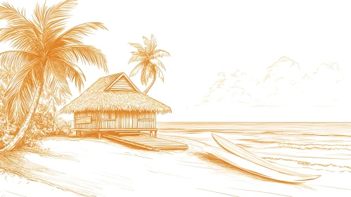 Island Paradise Art with Palms and Ocean