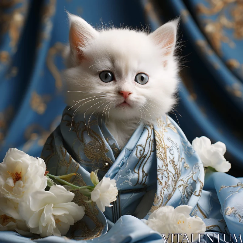 AI ART Charming Kitten in Blue and Gold