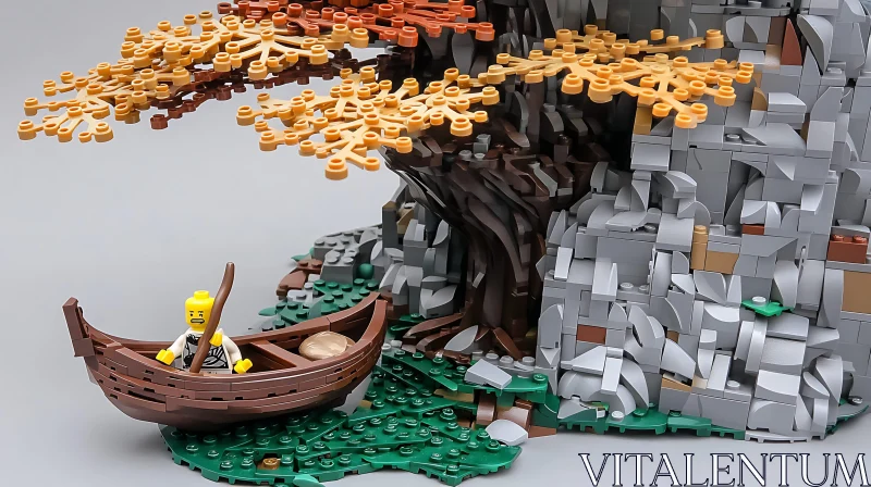 LEGO Minifigure in Scenic Boat Beside Tree AI Image