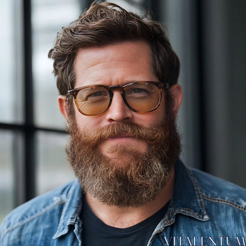 Stylish Bearded Man Wearing Glasses and Denim AI Image