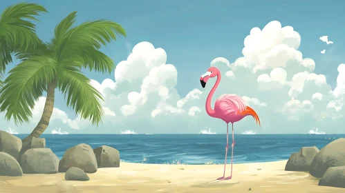 Tropical Flamingo on Sandy Beach