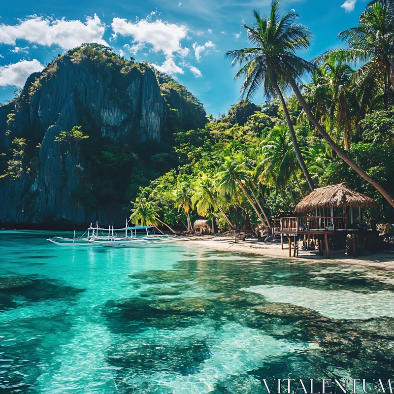 Tropical Island Paradise with Pristine Waters and Lush Greenery AI Image