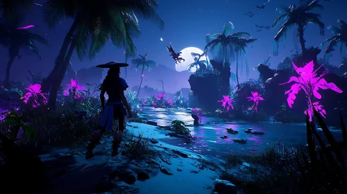 Mystical Nighttime Jungle Landscape