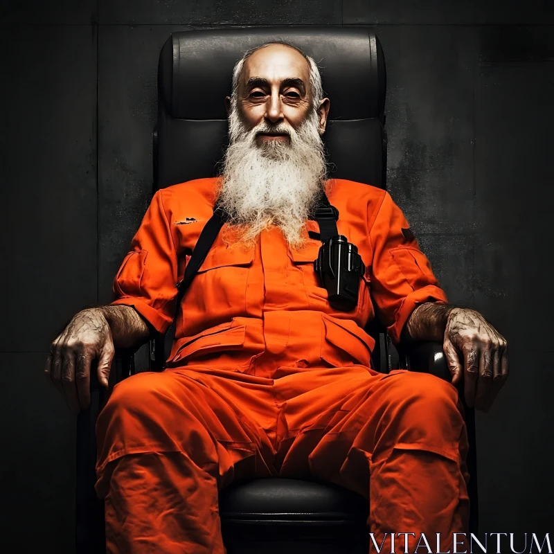 Calm Elderly Man in Orange Jumpsuit AI Image