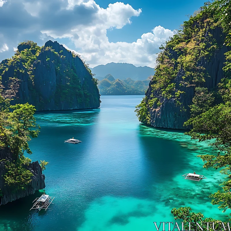 AI ART Pristine Lagoon Surrounded by Lush Cliffs