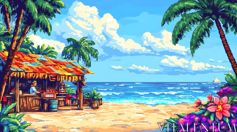 Colorful Tropical Beach with Ocean Waves AI Image