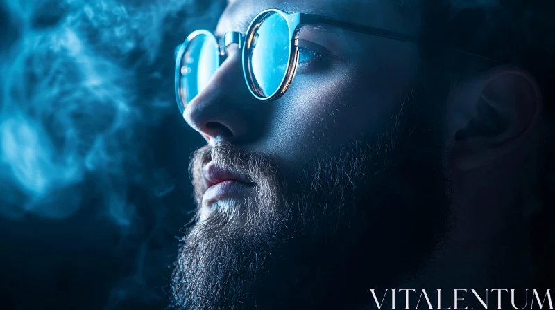 Mystical Bearded Man with Reflective Glasses AI Image