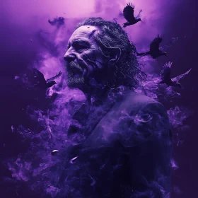 Mystical Portrait of a Man with Ravens