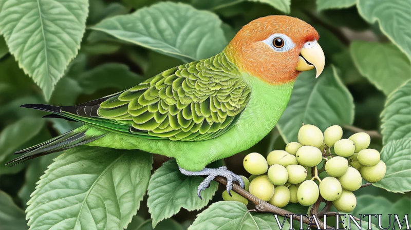 AI ART Vivid Green Parrot with Orange Head