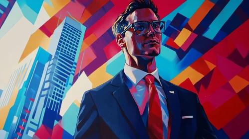 Businessman in Vibrant Geometric Abstract Art