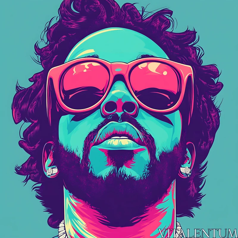 Colorful Pop Art Man with Reflective Sunglasses AI Image