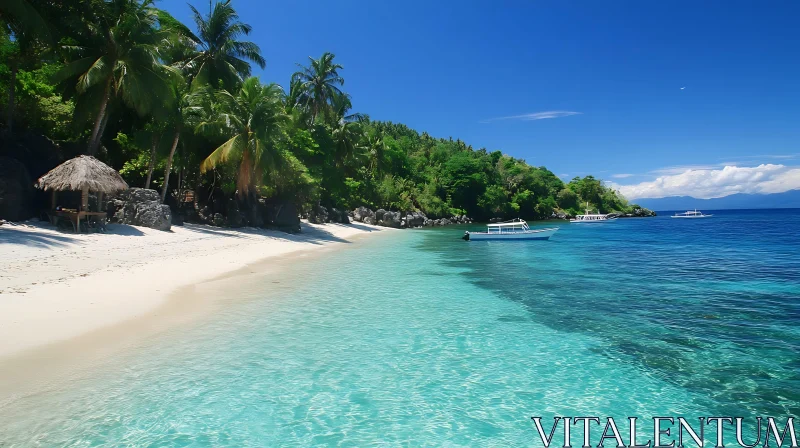 Paradise Beach with Palm Trees and Turquoise Sea AI Image