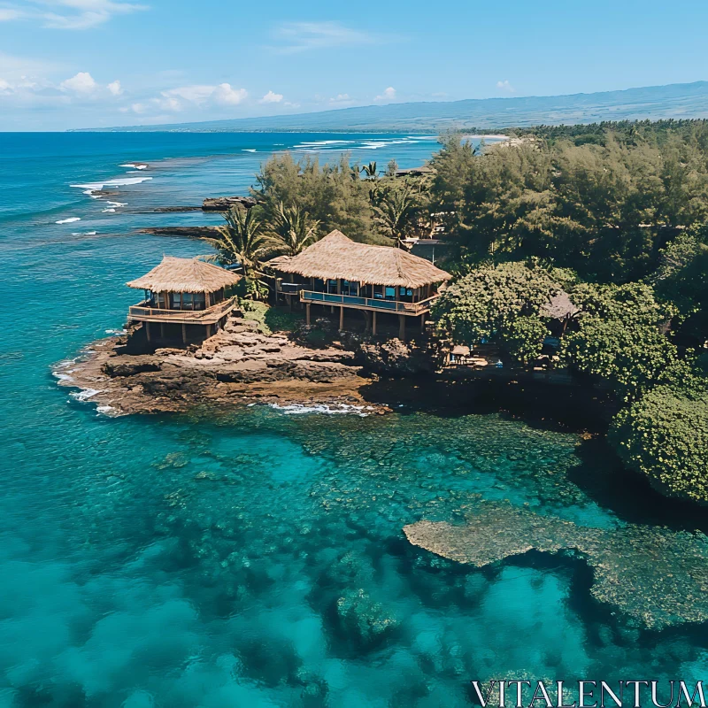 Island Paradise Resort with Traditional Huts AI Image