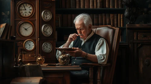 Intellectual Charm: Elderly Man in Classic Library