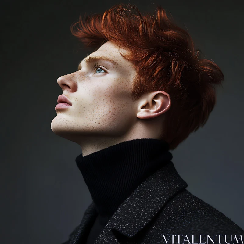 Redhead Man in Turtleneck Deep in Thought AI Image