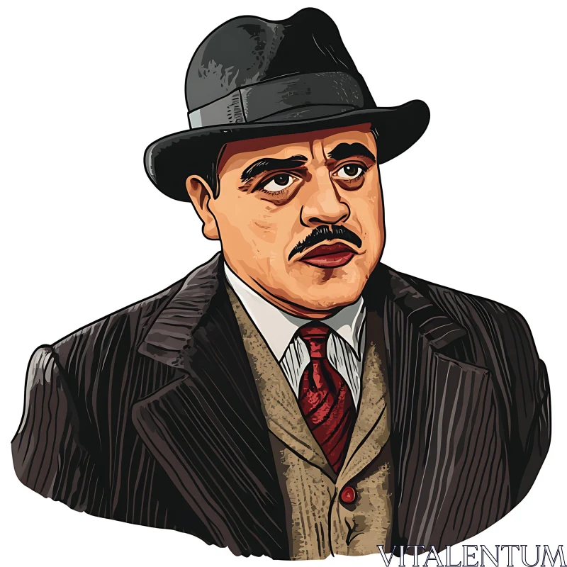 Man in Fedora Hat and Vintage Suit Art AI Image